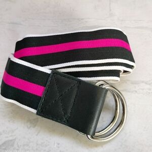 Nick Golf Black and Pink Striped Women's Belt Sz M/L D Ring Closure Preppy Work